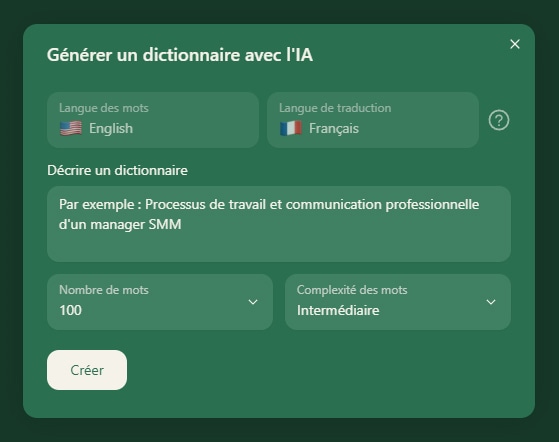 Liste de mots en anglais générée par IA