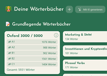 Wörterbuch auswählen oder mit KI erstellen