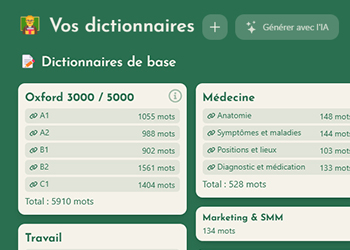 Sélectionnez ou créez un dictionnaire avec l'IA